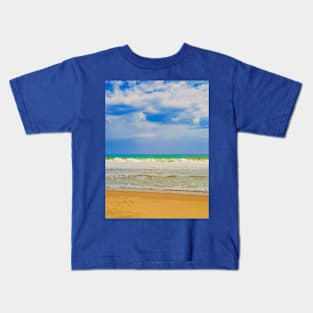 Sand beach wavy sea and cloud sky 1b Kids T-Shirt